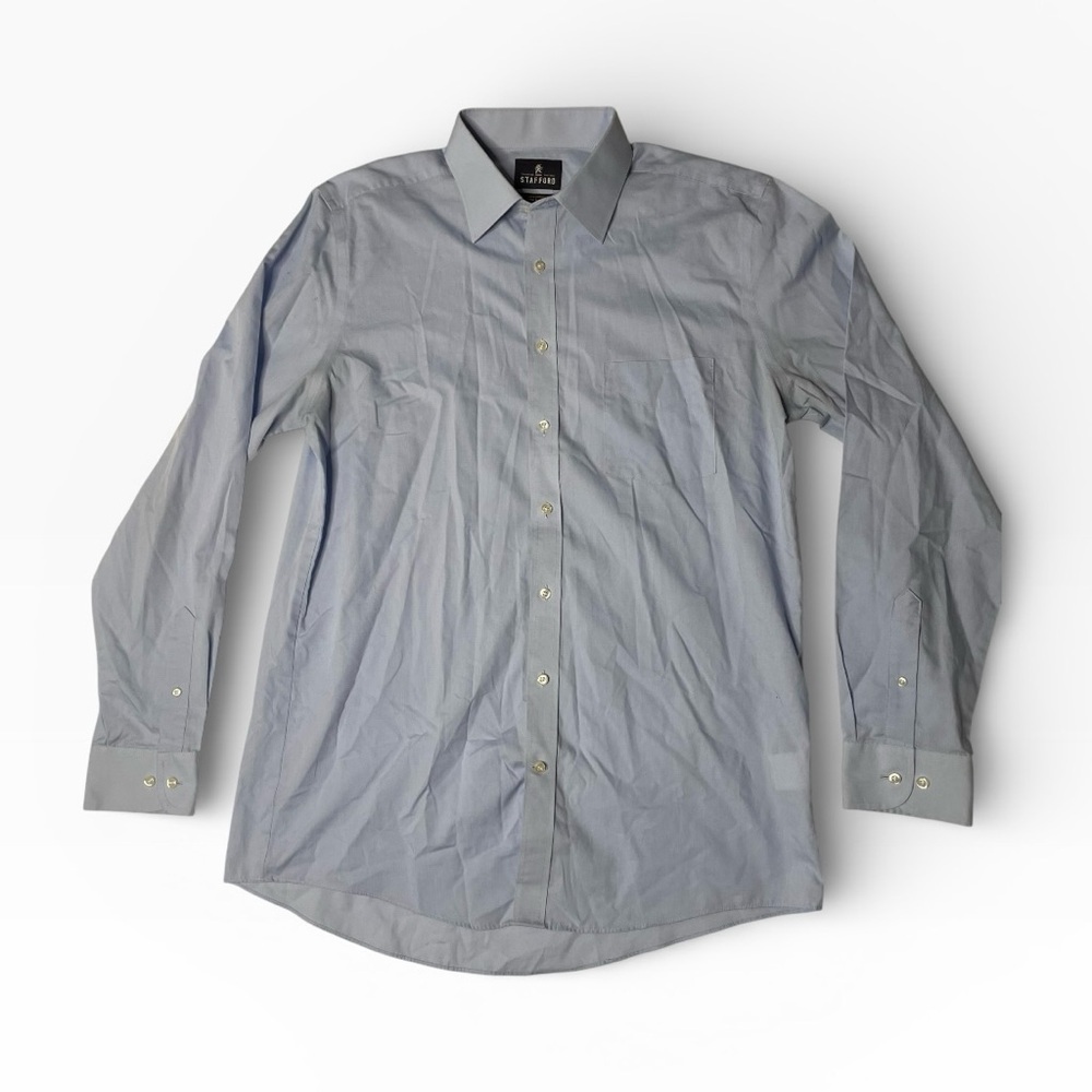 Stafford Men’s Easy Care Dress Shirt Blue Fitted 16.5 36/37 Long Sleeve